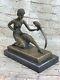 Signed Chiparus Girl With Parrot Bronze Statue Marble Base Sculpture Decor