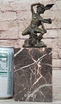 Signed Classic Bronze Statue of Flying Mercury Marble Figurine