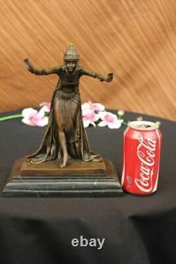 Signed D.H. Chiparus, Bronze Art Deco Dancer Sculpture on New Marble Figurine