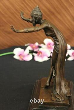 Signed D.H. Chiparus, Bronze Art Deco Dancer Sculpture on New Marble Figurine