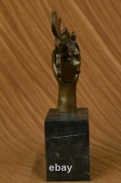 Signed Dali Abstract Female Sun Bronze Sculpture Marble Base Figurine Statue