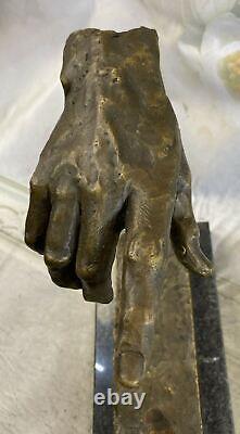 Signed Dali Bases on Michelangelo's Creation of Man Bronze Marble Statue