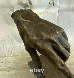 Signed Dali Bases on Michelangelo's Creation of Man Bronze Marble Statue