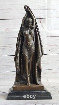 Signed Dancer Bronze Marble Art Deco Vintage Figurine with Black Fringe 20s Style