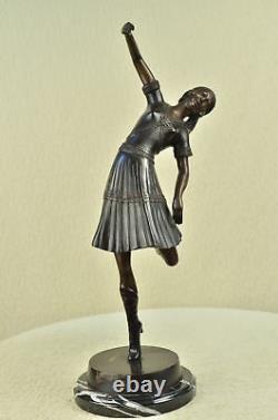 Signed Dancer Bronze Marble Statue Sculpture 22 Grand Figurine Art Deco