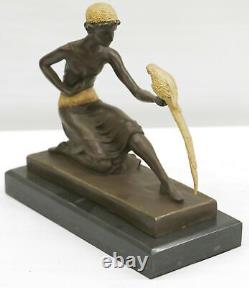 Signed Dancer Dancer with Bronze Pose Sculpture Figurine Marble Statue Art No.