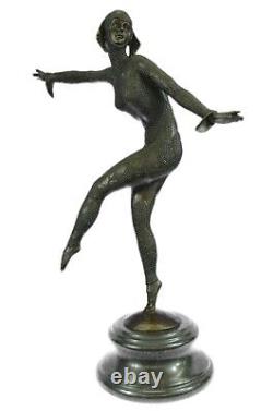 Signed Dancer Russian Dancer Art Deco Bronze Sculpture Marble Base Statue