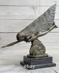 Signed Daughter Bronze Sculpure Statue On Marble Figurine Domestic Base