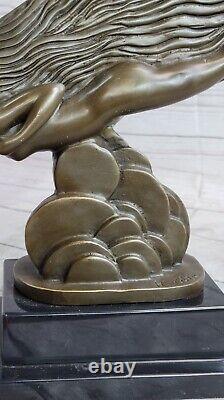 Signed Daughter Bronze Sculpure Statue On Marble Figurine Domestic Base