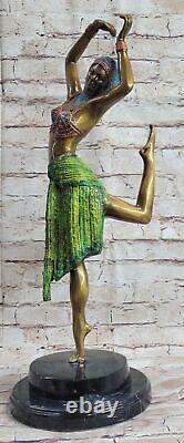 Signed Deco Chiparus Belly Dancer Genuine Marble Bronze Sculpture Statue