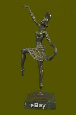 Signed Decor Russian Dancer Art Deco Bronze Sculpture Marble Base Statue Balance