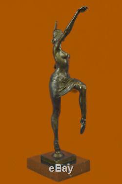 Signed Decor Russian Dancer Art Deco Bronze Sculpture Marble Base Statue Figure