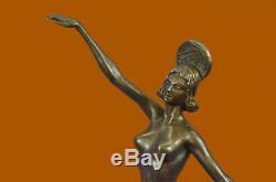 Signed Decor Russian Dancer Art Deco Bronze Sculpture Marble Base Statue Figure
