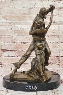 Signed Degas Tango Dancer Passion Dance Bronze Marble Art Deco Sculpture