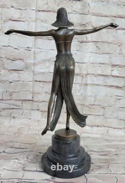 Signed Descomps Belly Dancer Bronze Marble Sculpture Cast Figurine Artwork