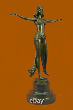 Signed Descomps Suit Dancer Bronze Marble Sculpture Font Figurine Decor Nr