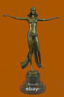 Signed Descomps Suit Dancer Bronze Marble Sculpture Hot Font Figure Nr