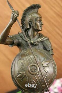 Signed Drouot Romain Legion Soldier Soldier Bronze Warrior Marble Sculpture Statue Decor