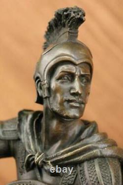 Signed Drouot Romain Legion Soldier Soldier Bronze Warrior Marble Sculpture Statue Decor