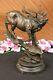 Signed Élan Burial Life Reindeer Boy Buck Chalet Wildlife Art Deco Bronze Marble