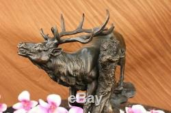 Signed Élan Burial Life Reindeer Boy Buck Chalet Wildlife Art Deco Bronze Marble