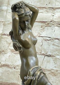 Signed English The Maiden Bronze Fair Sculpture Art Deco Marble Figurine Base