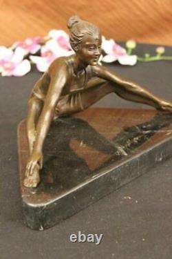 Signed Erotic Female Bronze Marble Figurine Statue Sculpture Art Deco