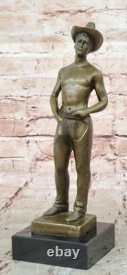 Signed Erotic Marble Nude Gay Man Cowboy Bronze Sculpture Statue