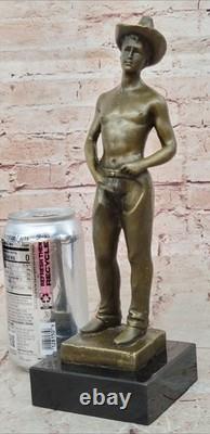 Signed Erotic Marble Nude Gay Man Cowboy Bronze Sculpture Statue