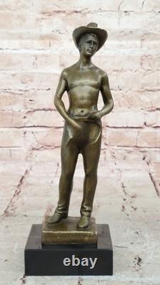 Signed Erotic Marble Nude Gay Man Cowboy Bronze Sculpture Statue