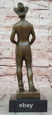 Signed Erotic Marble Nude Gay Man Cowboy Bronze Sculpture Statue