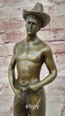 Signed Erotic Marble Nude Gay Man Cowboy Bronze Sculpture Statue