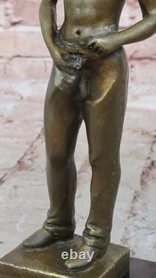 Signed Erotic Marble Nude Gay Man Cowboy Bronze Sculpture Statue