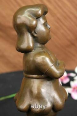 Signed Fernando Botero Girl Bronze Sculpture On Marble Base Modern D Lrg