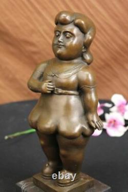 Signed Fernando Botero Girl Bronze Sculpture On Marble Base Modern D Lrg