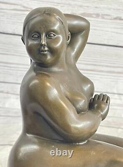 Signed Fernando Botero Young Bronze Girl Sculpture On Marble Base Art Large