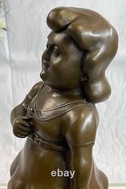 Signed Fernando Botero Young Girl Bronze Sculpture on Marble Base Modern Gift