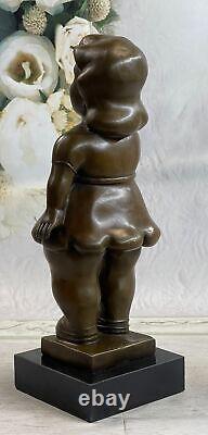 Signed Fernando Botero Young Girl Bronze Sculpture on Modern Marble Base Gift