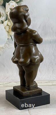 Signed Fernando Botero Young Girl Bronze Sculpture on Modern Marble Base Gift