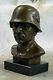 Signed Fisher German Soldier Warrior Bronze Marble Sculpture Statue Figure