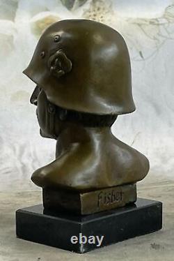 Signed Fisher German Soldier Warrior Bronze Marble Sculpture Statue Figure Decoration