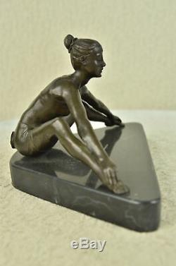 Signed Flesh Erotic Woman Figurine Statue Sculpture Bronze Marble Art Deco