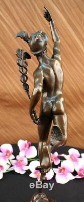 Signed Flying Giambologna Bronze Marble Statue Art Deco Figurine