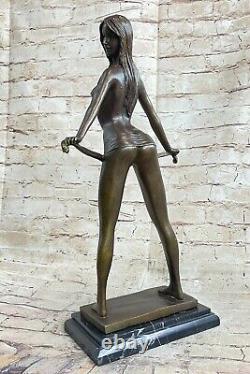 Signed Font Bronze Art Deco Chair Female Sculpture Statue On Marble Base
