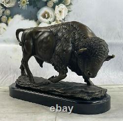 Signed Font Bronze Marble American Statue Buffalo Bison Animal Sculpture From