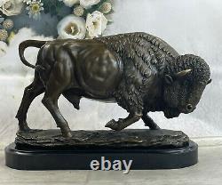 Signed Font Bronze Marble American Statue Buffalo Bison Animal Sculpture From