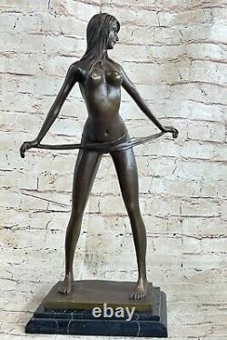 Signed Fonte Bronze Art Deco Chair Female Sculpture Statue On Base Marble