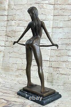 Signed Fonte Bronze Art Deco Chair Female Sculpture Statue On Base Marble
