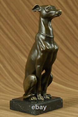 Signed Fonte Italian Lévrier Bronze Sculpture Marble Base Figure Art Sale