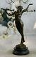 Signed Fonte Style Art Nouveau Nude Woman Bronze Marble Sculpture Statue Figurine